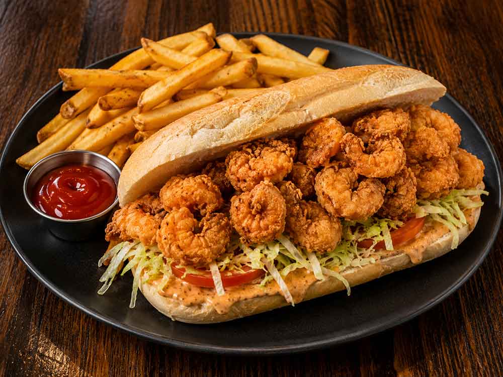 Fried shrimp po boy sandwich at Tin Top Restaurant in Bon Secour Alabama